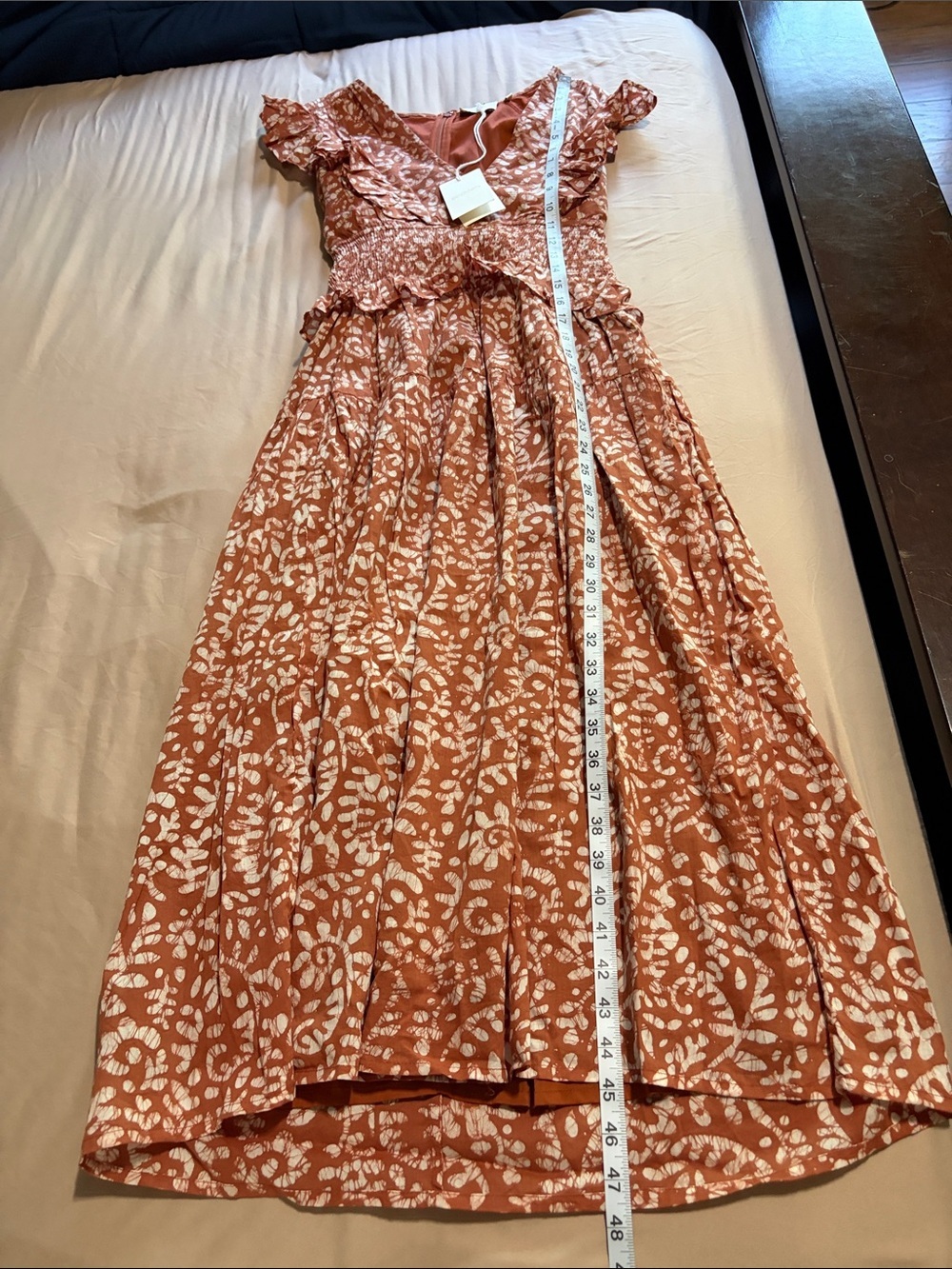 NWT Banjanan Rust Floral Ruffle Midi Dress - Picture 11 of 16